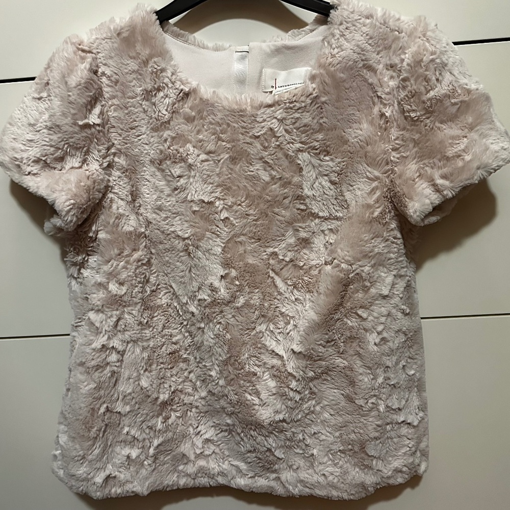 Anthropologie Plush Faux-Fur Short-Sleeve Top in Blush